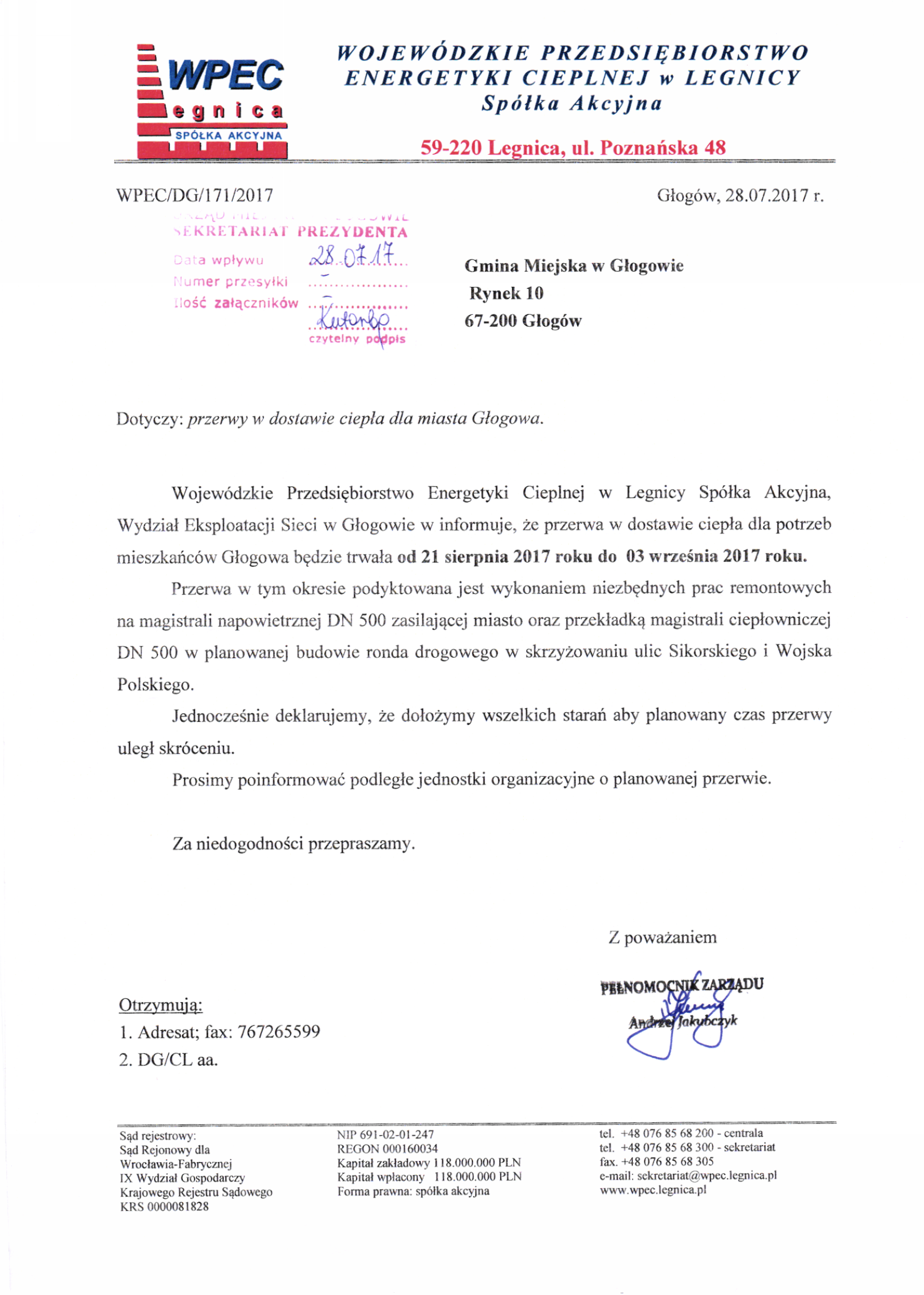Przerwa w dostawie ciepła dla Głogowa. - zdjęcie 1