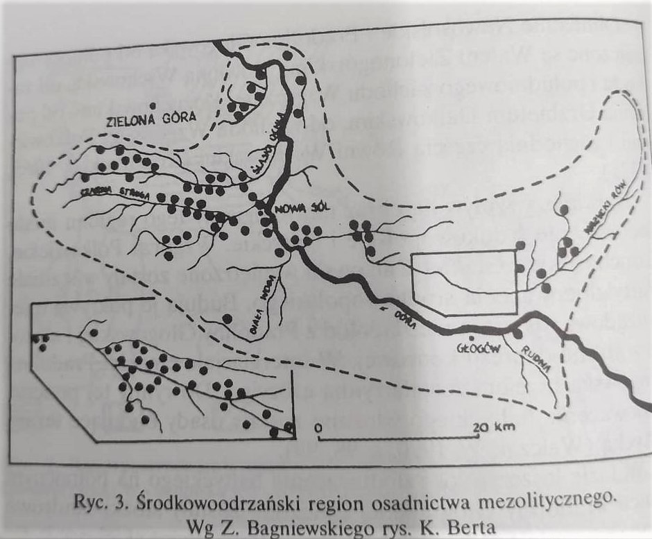 Mapa osadnictwa mezolitycznego w okolicy Głogowa