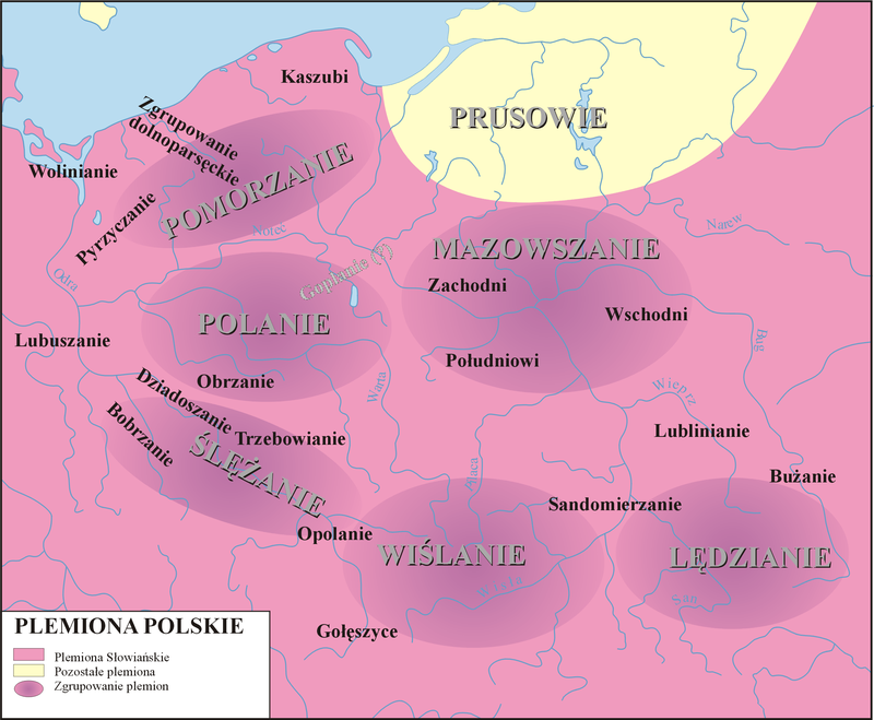 Mapa zasięgu poszczrg&oacute;lnych plemion w Polsce