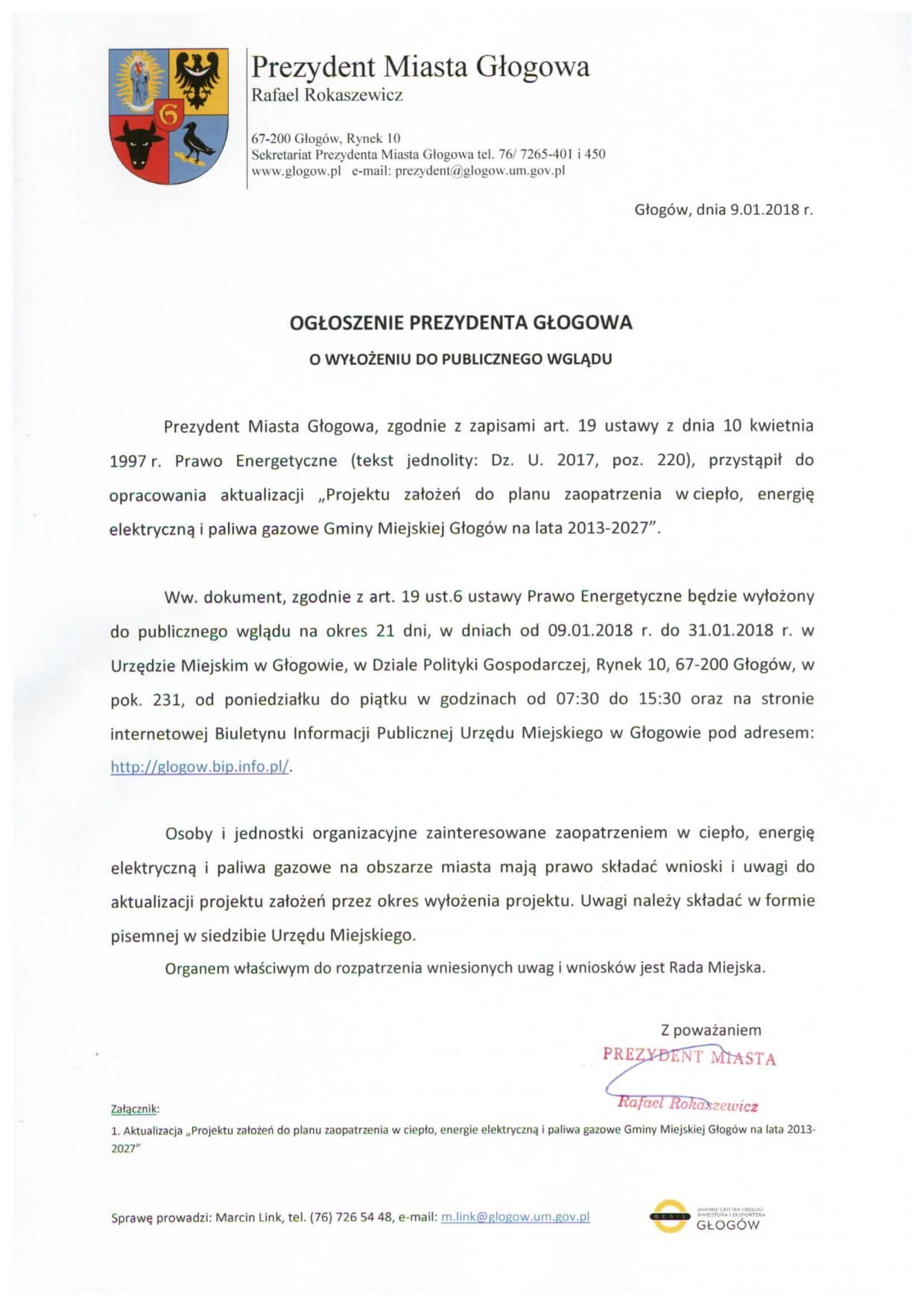 Ogłoszenie Prezydenta Głogowa. - zdjęcie 1
