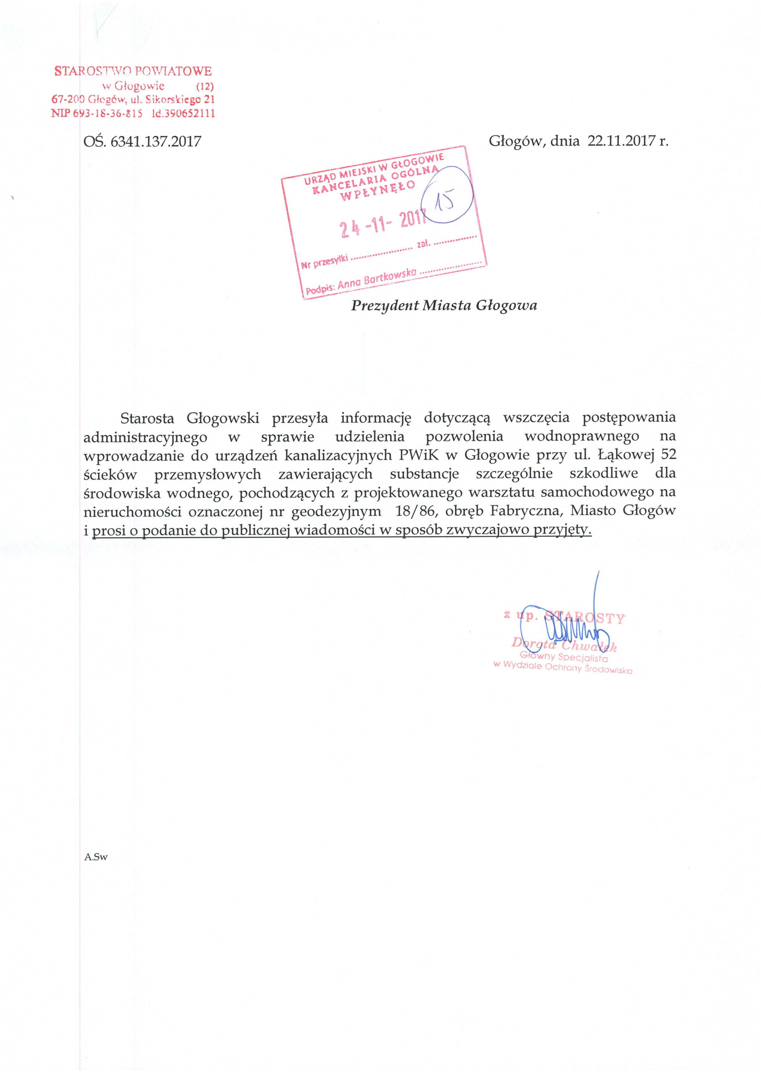 Informacja Starosty Głogowskiego. - zdjęcie 1